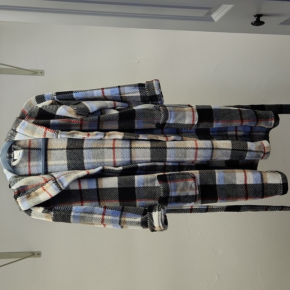 Womens Vera Bradley Hooded Plaid Fleece Robe Size S/M